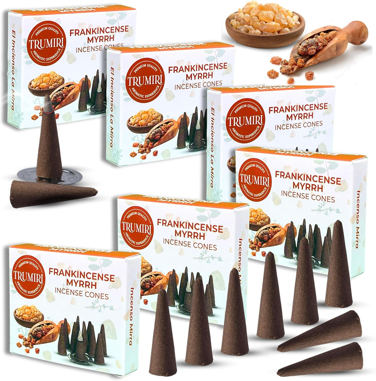 Frankincense Myrrh - Scented Incense Cones - Total 60 Cone Incense - Six Packs of 10 Insence Cones - Incense Cones Scented - Cone Incense Scents - Insense - Inscent