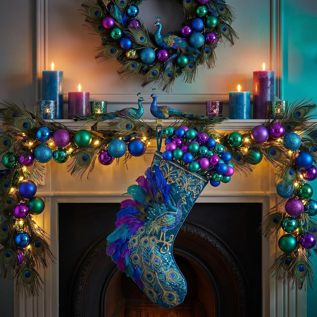 Syhood 12 Sets 7.9 Inch Christmas Peacock Ball Picks, Purple Blue Teal