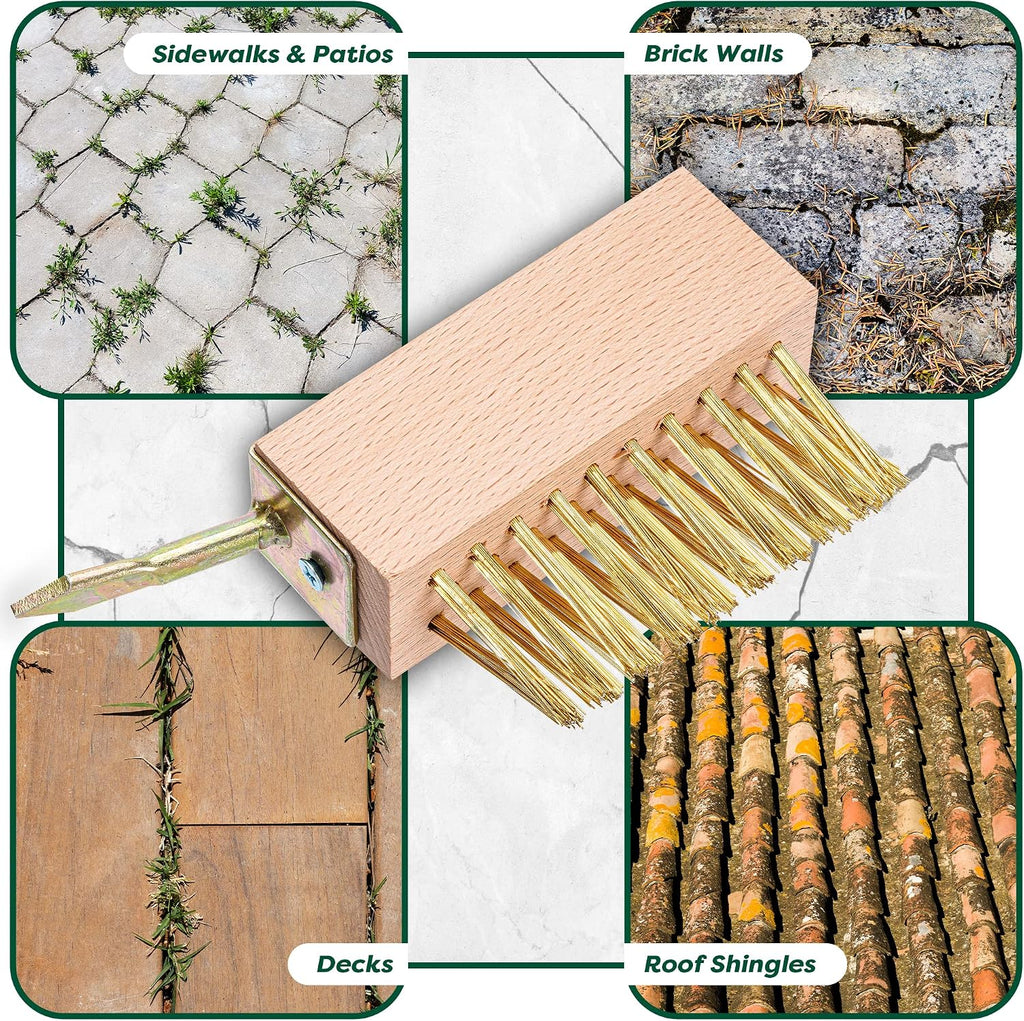 SCRUBIT Moss & Weed Remover Wired Grout Cleaner Brush, Great for Cleaning Decks, Pavers, Patios & Walkways Weed Scraper & Wire Brush Set, Combo w/2 Brush Heads & Scraping Hook - Grout Remover Tool