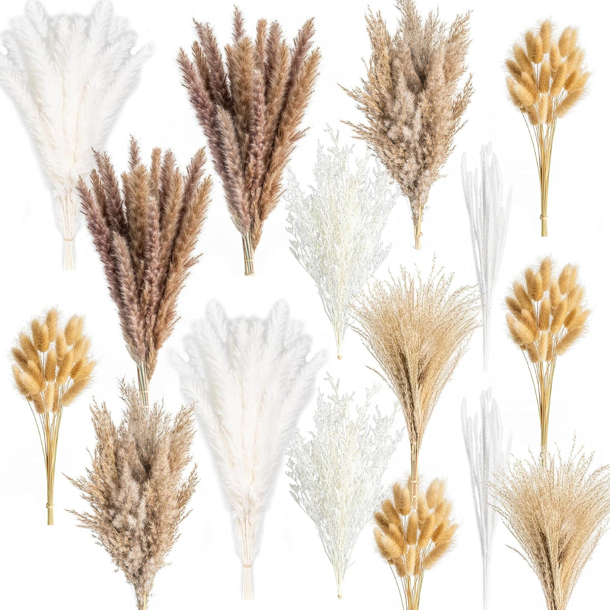300PCS Natural Pampas Grass Mix Bouquet | Dried Pampas Bouquet for Wedding Boho Flowers Home Table Decor Desk Decor, Rustic Farmhouse Decor (300PCS)