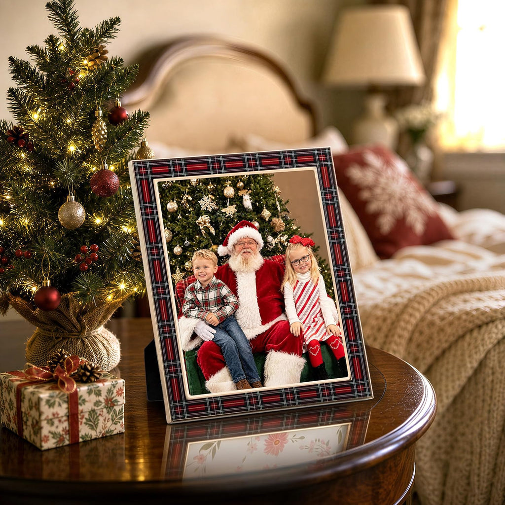 eletecpro Christmas Enamel Picture Frame Glass Cover Red Plaid 8x10