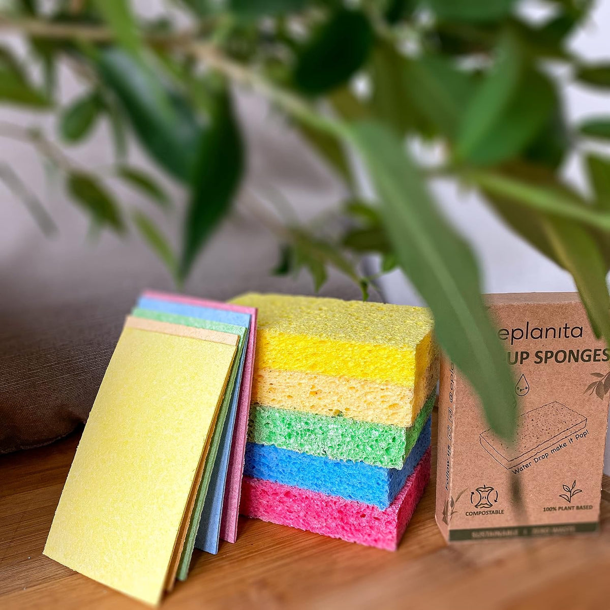 EPLANITA Pop-Up Sponges (10 Pack) Natural Cellulose, Scratch-Free Cleaning for Kitchen & Bathroom, Washing Up, Eco Scrub, DIY Crafts