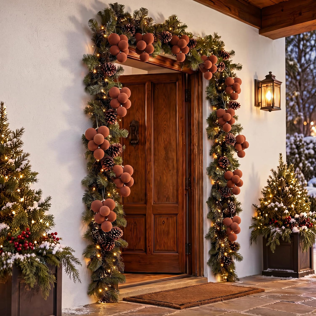 Roowest 4 Sets Large Brown Velvet Christmas Ball Clusters Ornaments Decor