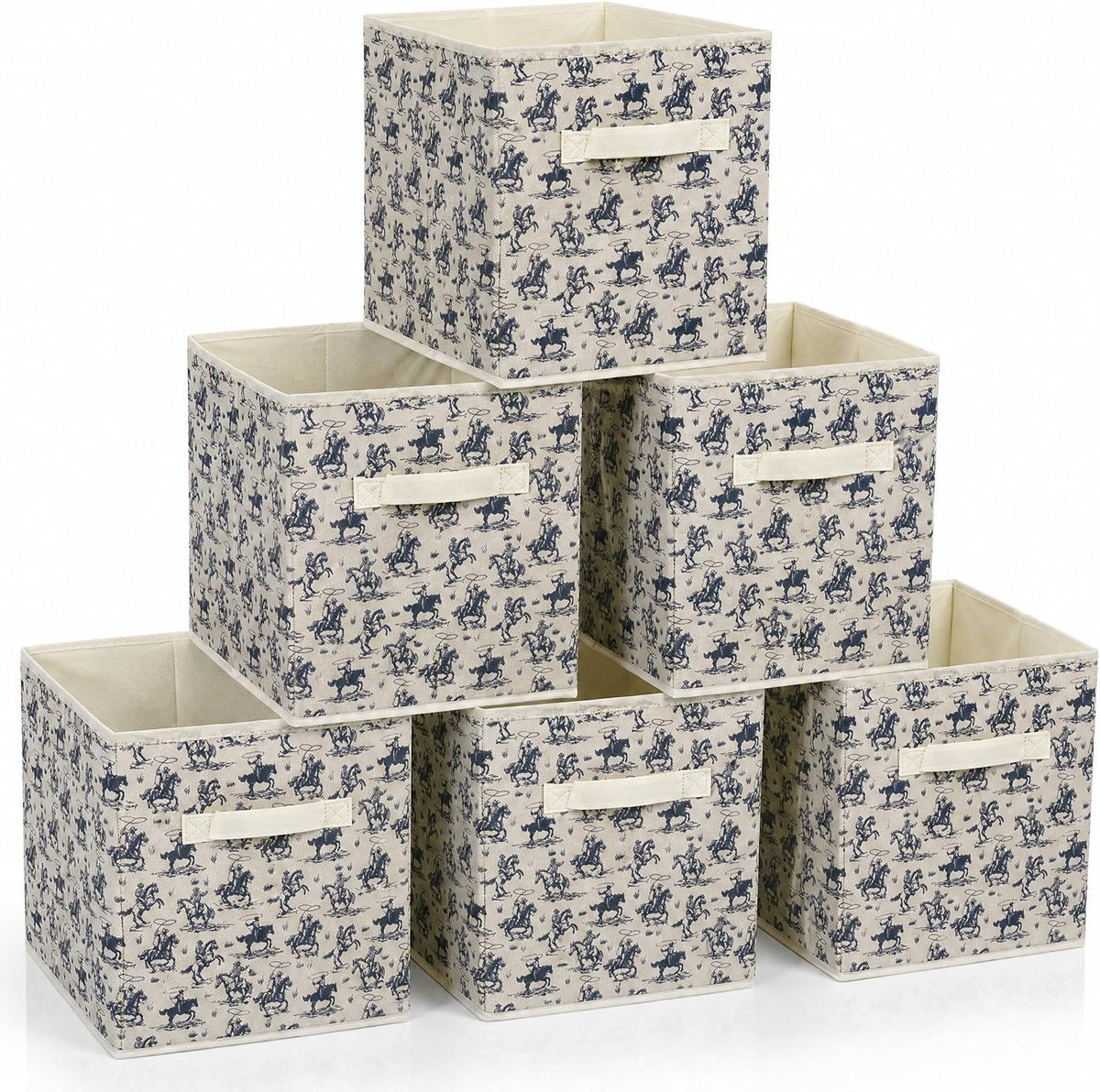6 Pcs western Cow Cube Storage Bins 12.5 inch with Handle（Navy western）