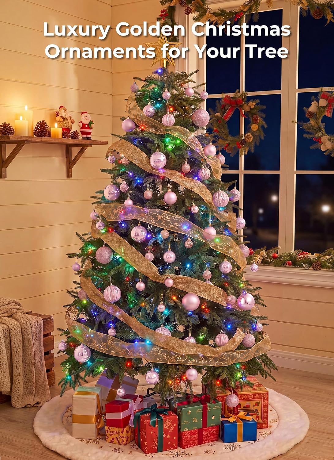 Brightown 36‑Pack Pink Shatterproof Christmas Tree Ball Ornaments Set