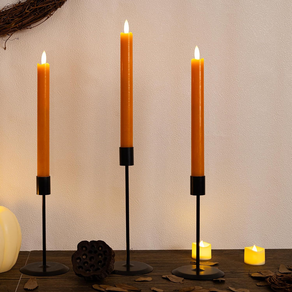 JOIONE Orange Halloween Flameless Taper Candles with Remote, 3 Pack