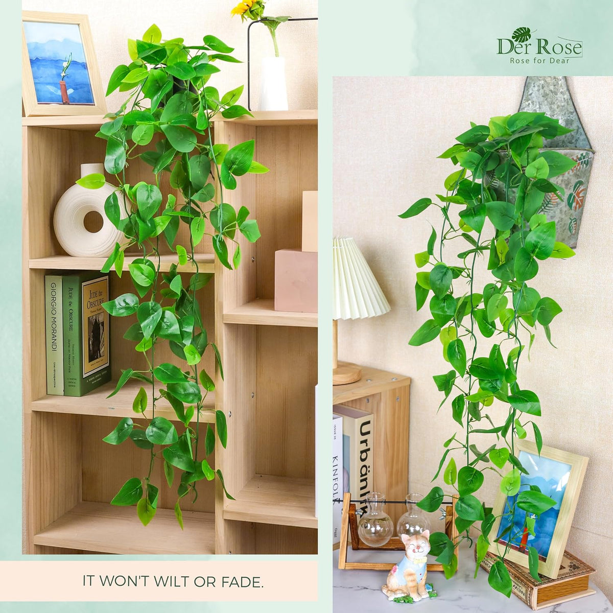 Der Rose 34" Fake Hanging Plant Artificial Pothos Vines Office Shelf Decor