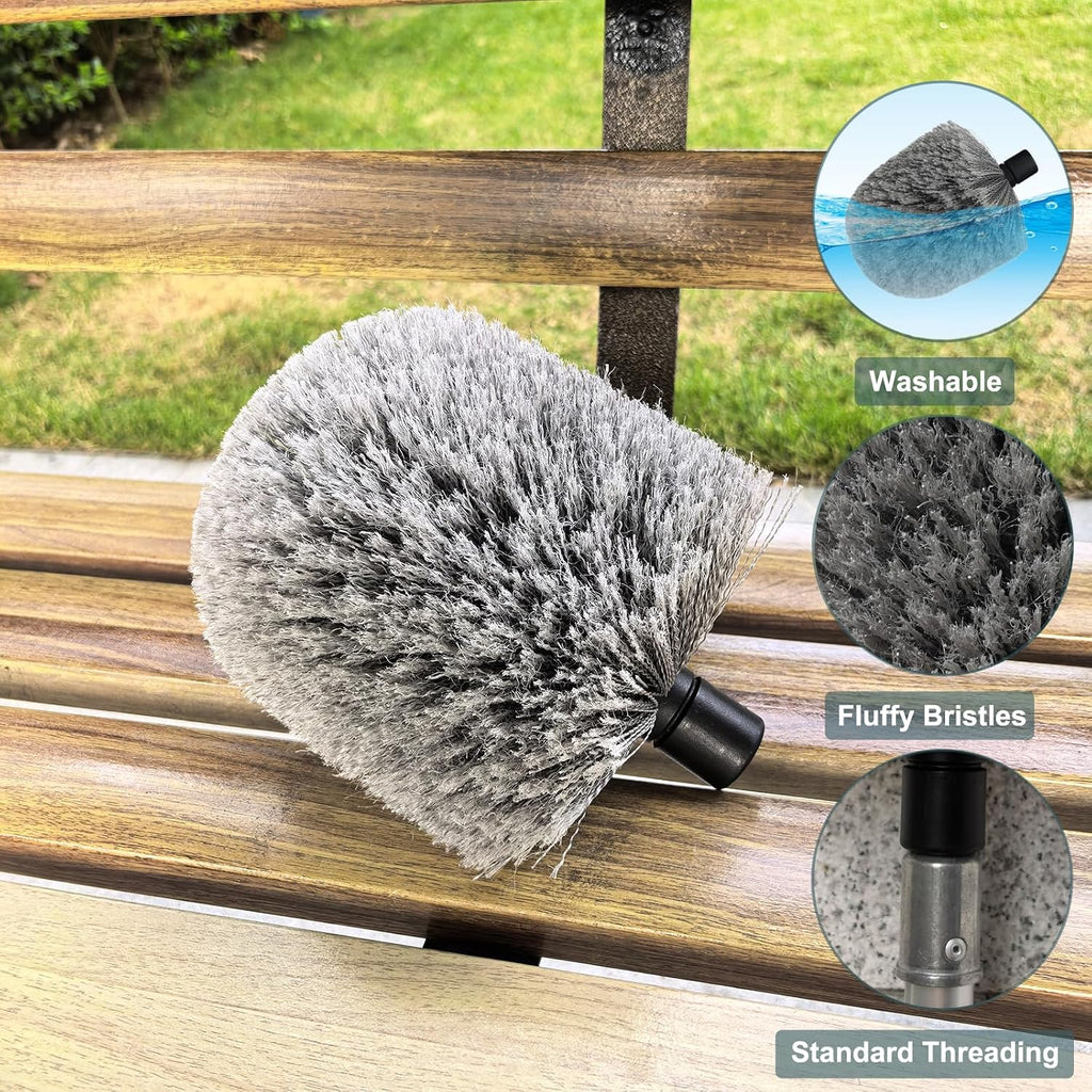 Grey Big Twist-On Cobweb Duster Head Brush, Fits Standard 3/4 inch Threaded Poles, Attachment Spider Web Duster Brush Great for Ceilings, Moldings, Floor Vents, and Corners