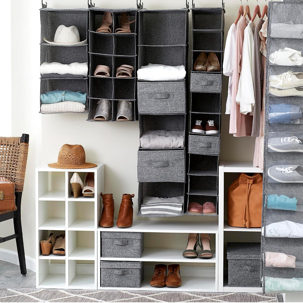 Household Essentials 6 Shelf Hanging Closet Organizer, Hanging Closet Shelf, Fabric Poly Linen and PEVA Shelving