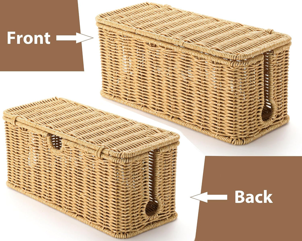 ZhiYo Rattan Cable Management Box, Brown Cord Organizer, 12.5" x 5" x 5.2"