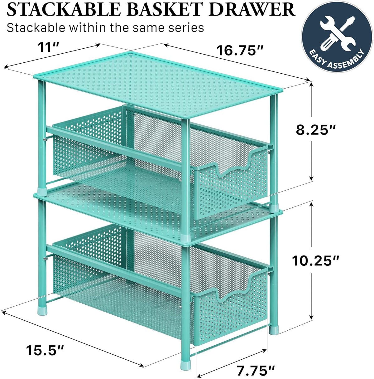 Simple Houseware Stackable Under Sink Sliding Basket Drawer, Turquoise