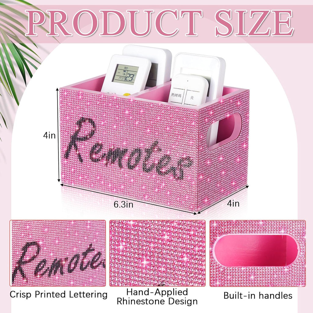 MotiMind Rhinestone Remote Control Holder,Desk Accessories for Gift, Pink