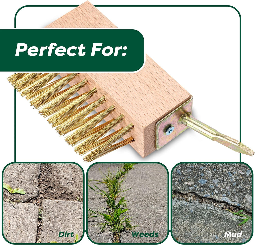 SCRUBIT Moss & Weed Remover Wired Grout Cleaner Brush, Great for Cleaning Decks, Pavers, Patios & Walkways Weed Scraper & Wire Brush Set, Combo w/2 Brush Heads & Scraping Hook - Grout Remover Tool