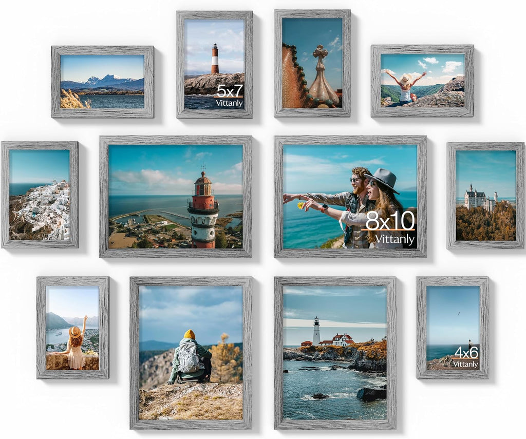 Vittanly 12 Pack Picture Frames Collage Wall Decor, Grey
