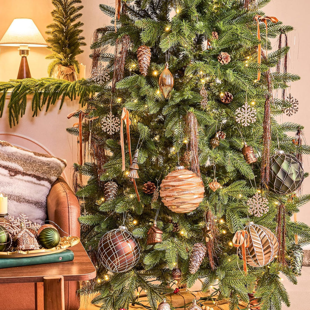 JORNOY Christmas Balls Ornaments Set, 6 inch/150mm Extra Large Shatterproof Plastic Hanging Bulbs for Xmas Tree Decorations Holiday Party with String, 4 Pack-Earth Tone