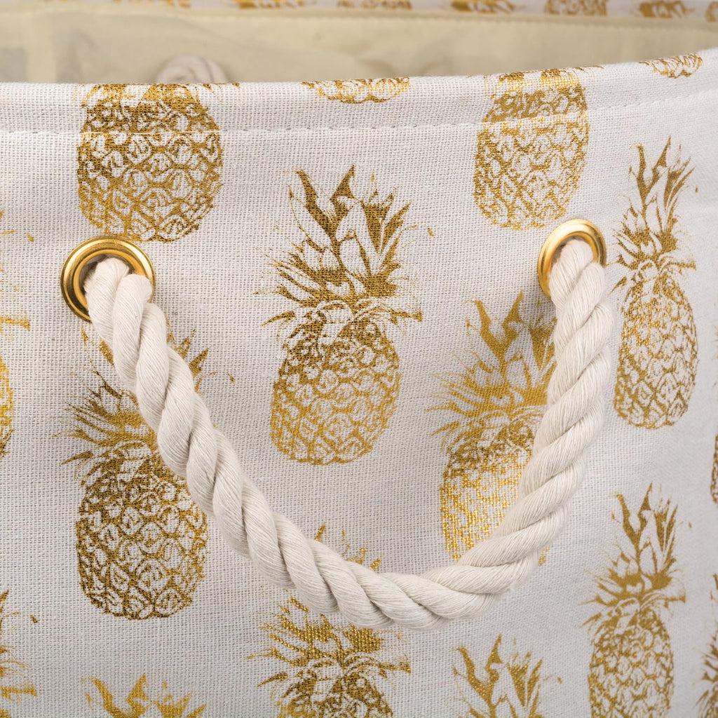 DII Polyester Storage Bin, Gold Metallic Collection Collapsible with Handles, Large Round, Pineapple