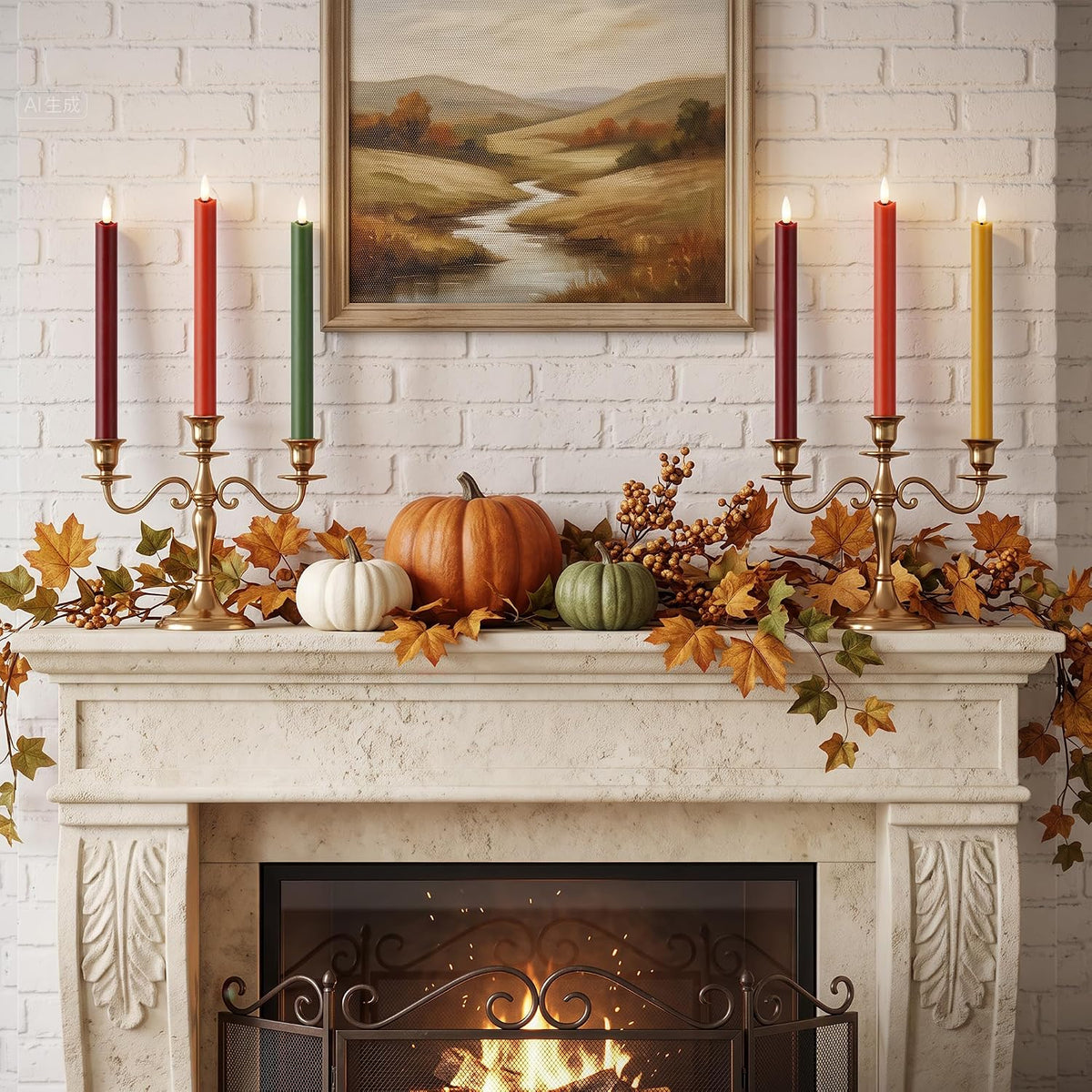Fall Taper Candles Flameless Candle Sticks Battery Powered, Remote, 8 Pack