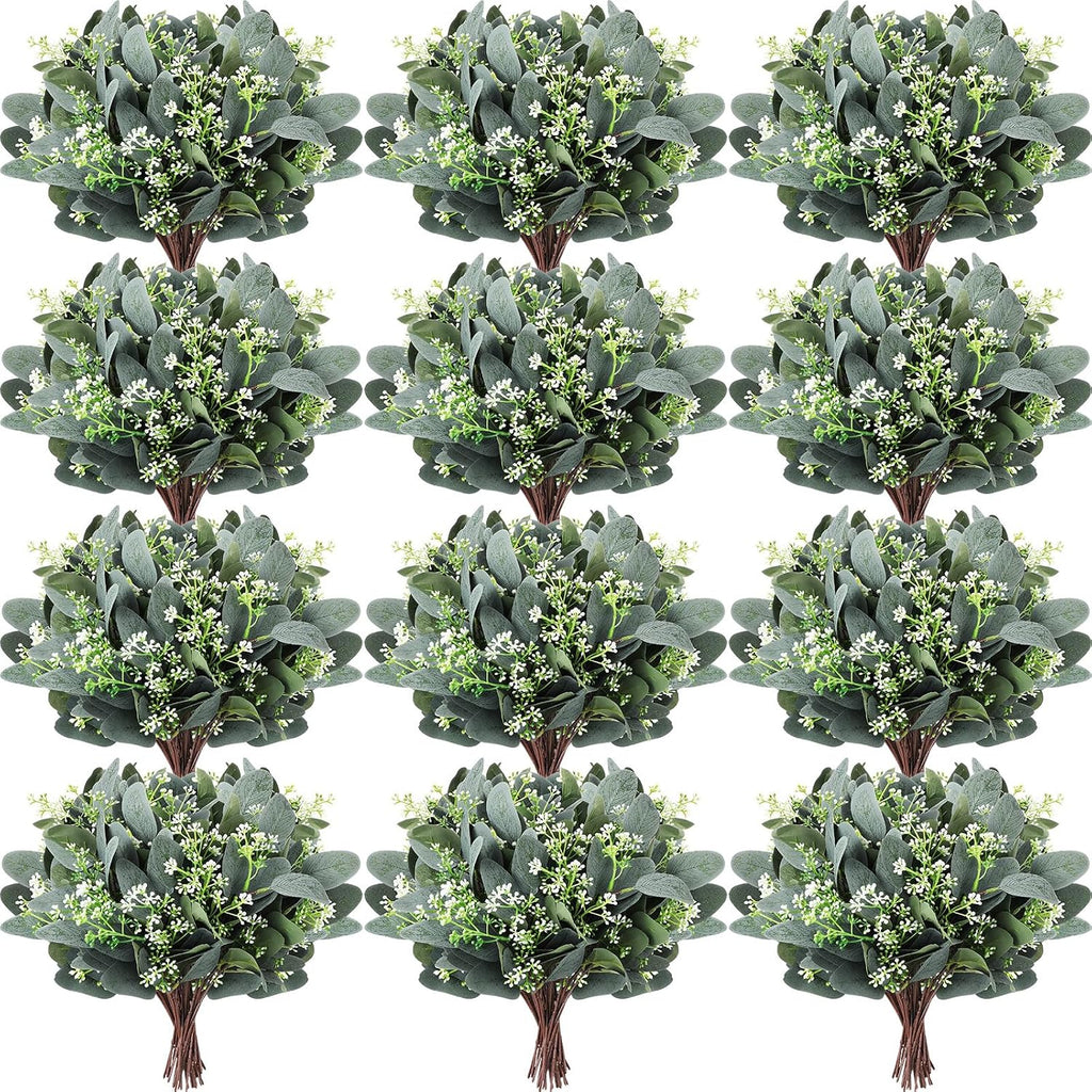 Janinka 100 Pcs Artificial Seeded Eucalyptus Stems Mixed Greenery
