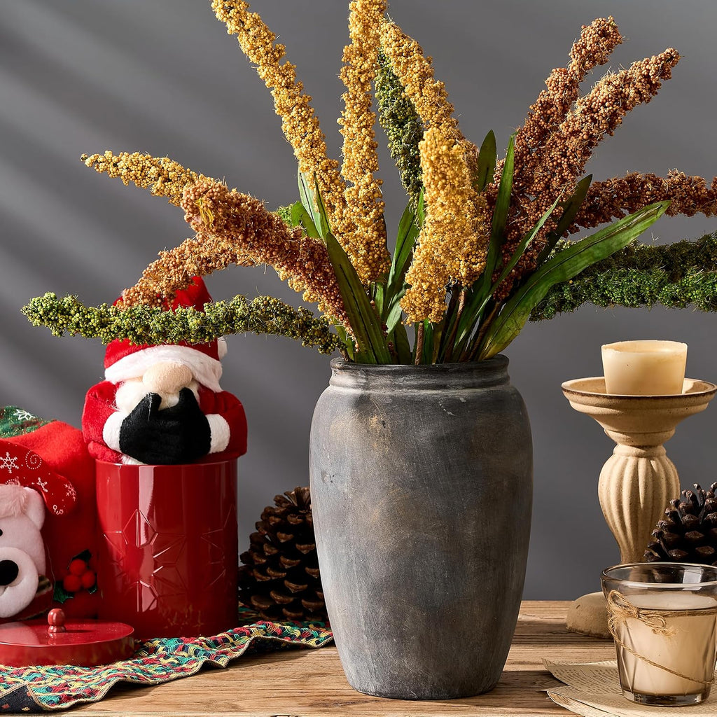 PORCER 8.2 Inch Ceramic Terracotta Rustic Vase Home Decor Farmhouse Decorative Vase for Living Room Entryway Floor Holiday Wedding-Black Bronze