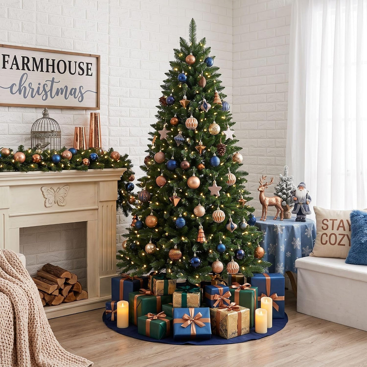 DecorbyHannah 45ct Mini Christmas Ornaments Set Tree Decoration Blue Copper