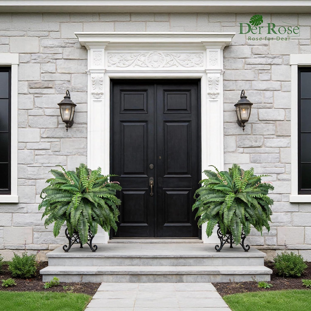 Der Rose 49 inch 96 Leaves Fake Ferns Large, UV Resistant Artificial Plants Outdoors Faux Boston Fern Plants for Porch Home Patio Hanging Decor