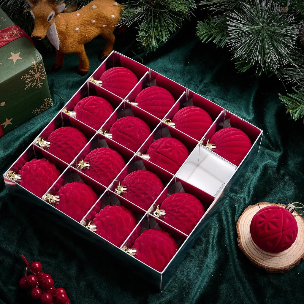 BLEUM CADE 16Pcs Red Velvet Shatterproof Christmas Ball Ornaments