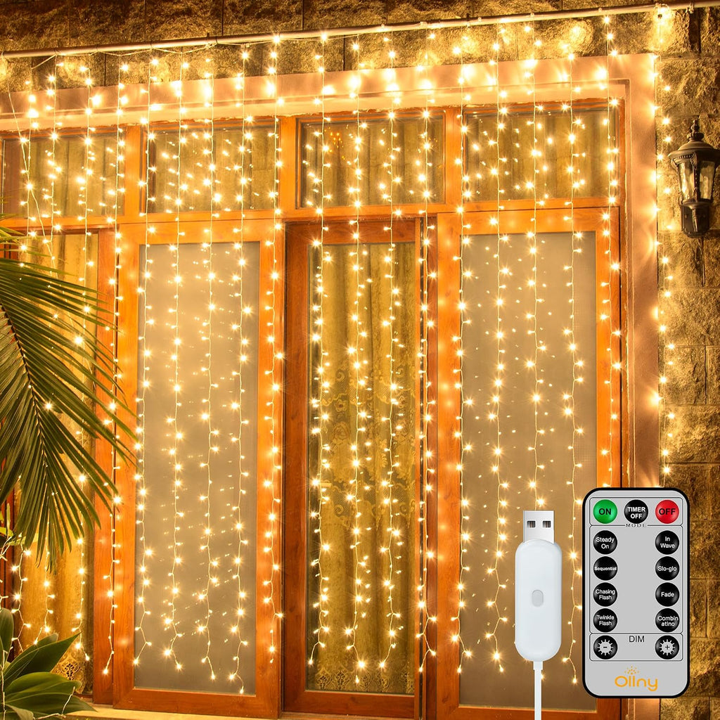 Ollny 2 Pack Curtain Lights, 400LED 6.6x6.6ft Fairy Lights with Remote
