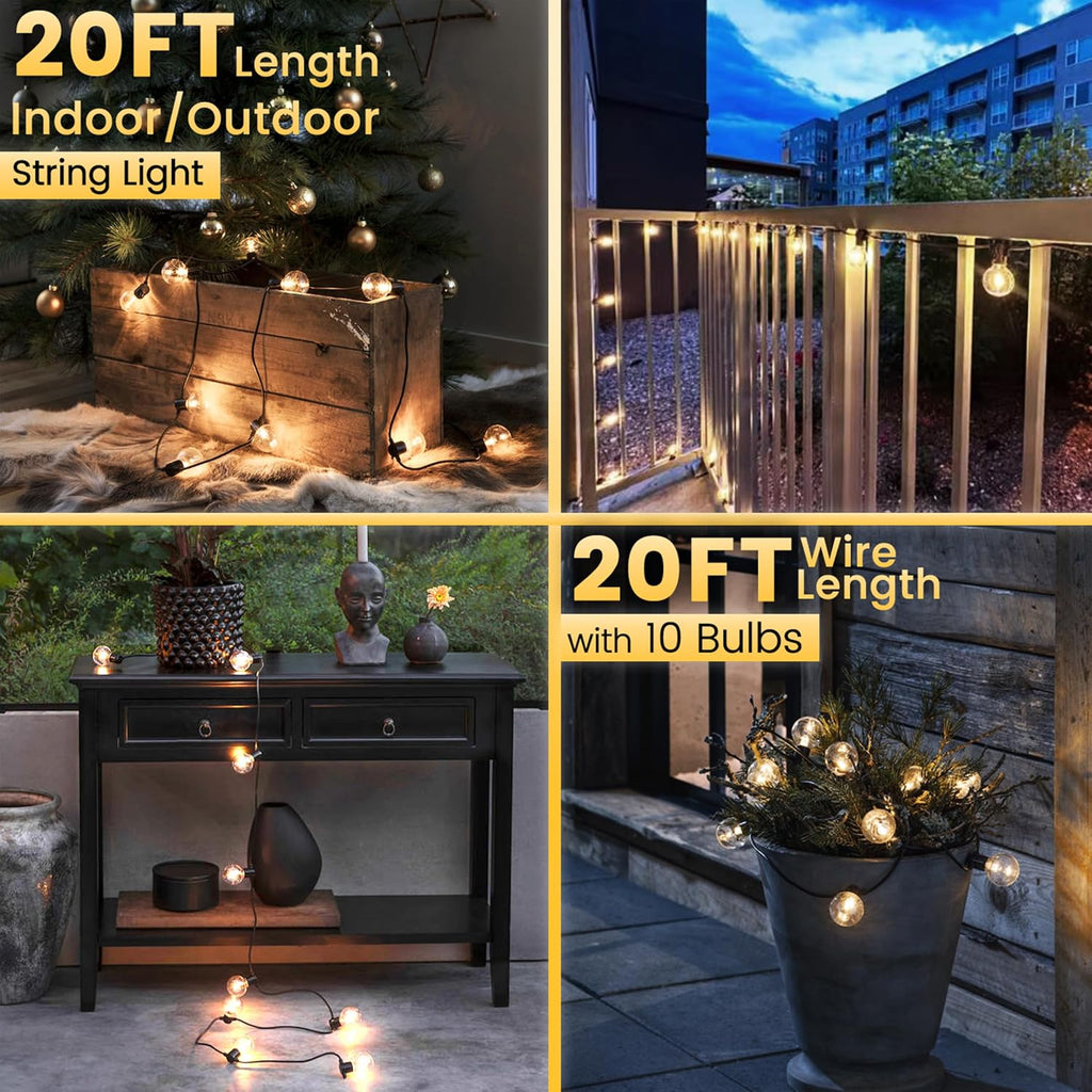 Outdoor String Lights 20FT LED Waterproof Patio Globe Lights