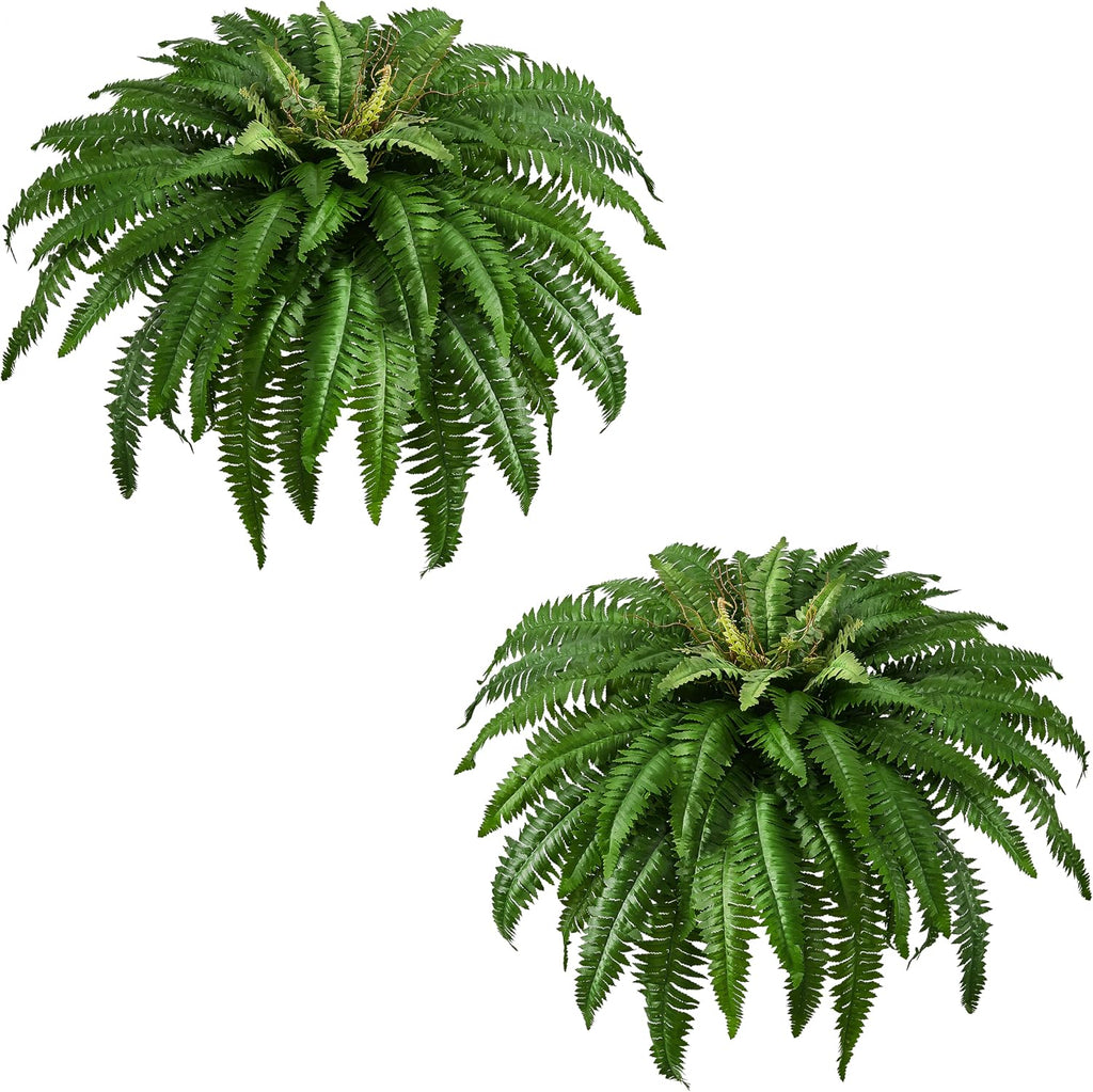 48In Artificial Boston Ferns Bush, Set of 2 Large Faux Ferns Plants, 67 Branches Fake Ferns for Home Living Room Decor, Indoor and Outdoor
