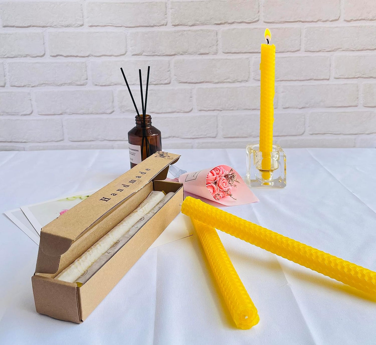 Lacaser Beeswax Taper Candles Set of 2 Pcs, 9" Long Candles for Candlesticks in Yellow, Unscented & Smokeless, Burning Time 4 Hours