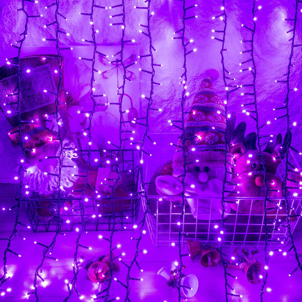 AWQ 500 LED 49FT Christmas Cluster Lights Waterproof String Light Purple