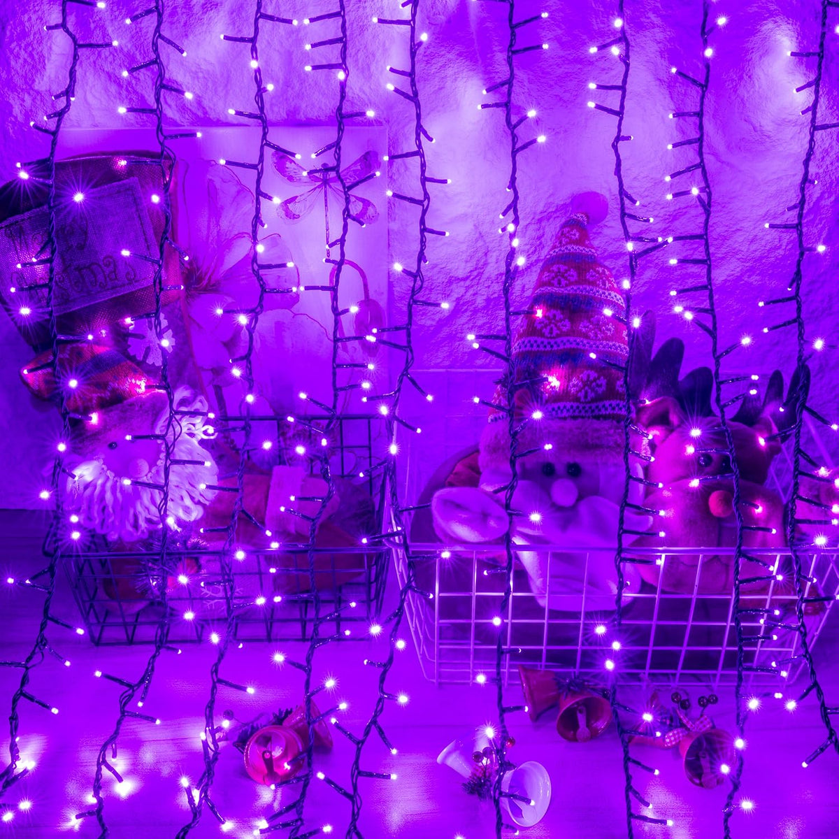 AWQ 500 LED 49FT Christmas Cluster Lights Waterproof String Light Purple