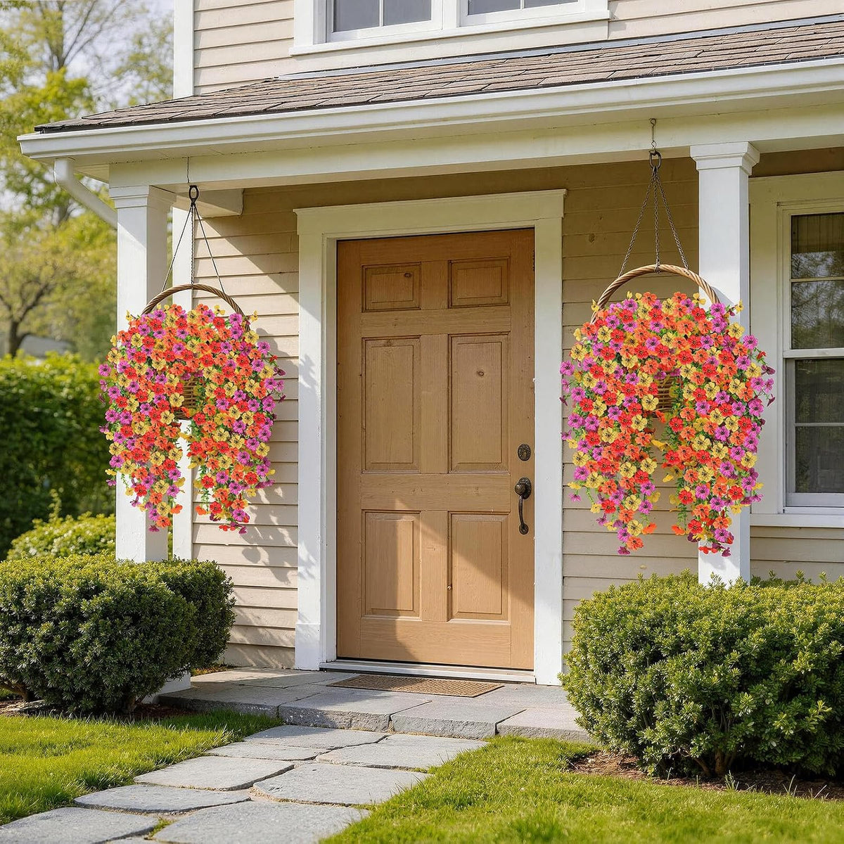 Artificial Hanging Flowers for Outdoors, 6PCS Faux Silk Artificial Flowers for Outdoors, UV Resistant Fake Flowers, No Fade Trailing Greenery, Decor for Home Porch Patio Balcony Garden Yard