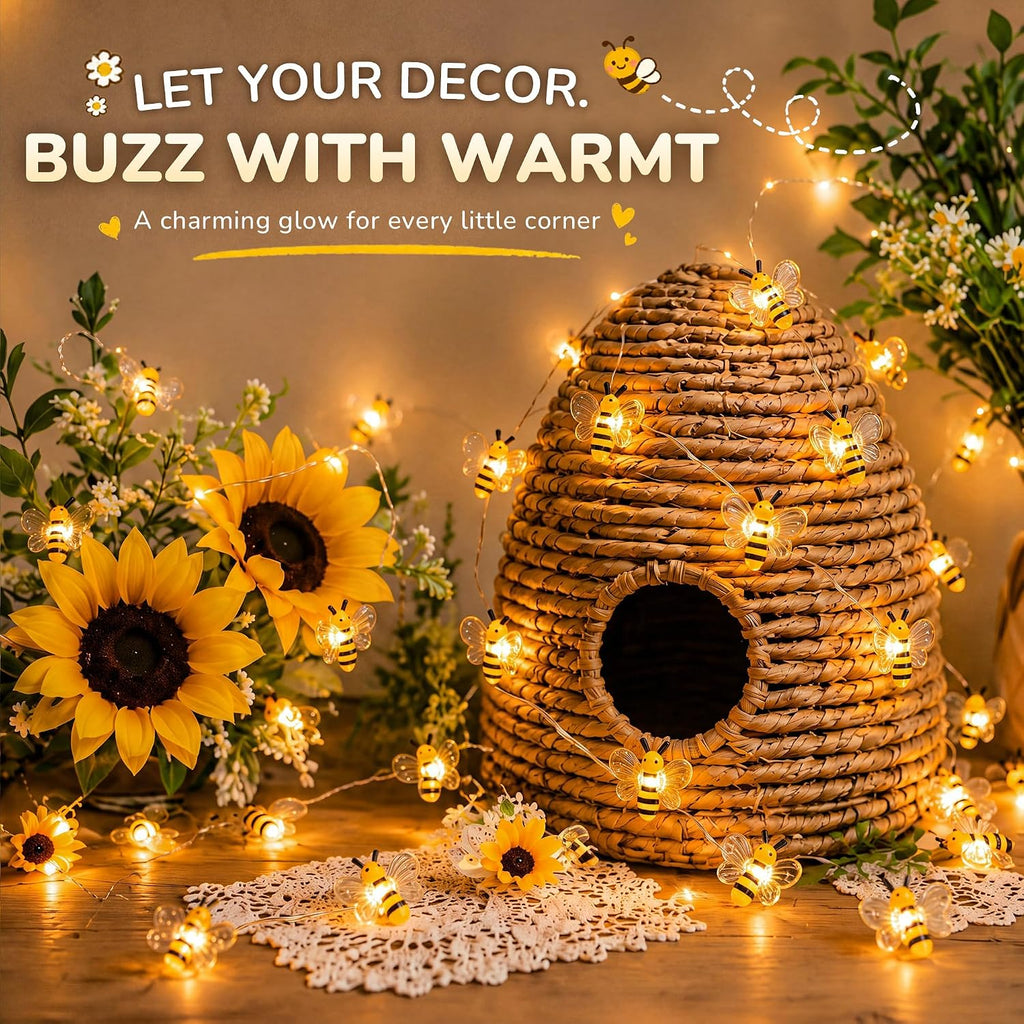 Mudder 1 Pack Honey Bee String Lights, 10FT 30LEDs with 8 Modes & Timer