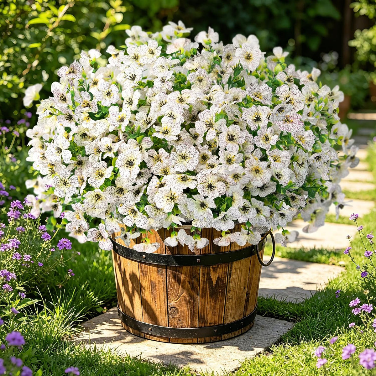 12 Bundles Artificial Flowers for Outdoors, Fake Silk Plastic Flowers for Outside, UV Resistant Faux Plants for Outside Garden Porch Window Home Planters Decoration (White)