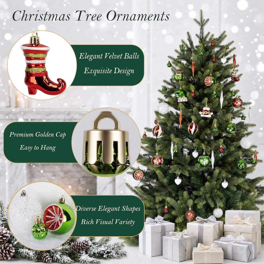 46PCS Christmas Ornament Set, Red, Green & White Tree Decorations