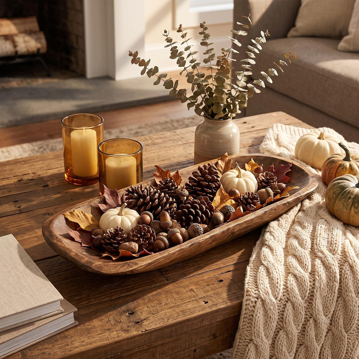 Simply Said, INC Lifestyle Collection Rustic Wooden Dough Bowl, Hand Carved Decorative Wood Bowl, Farmhouse Centerpiece Decor for or Table, Mantel, Coffee Table and Shelf Display, Made in USA