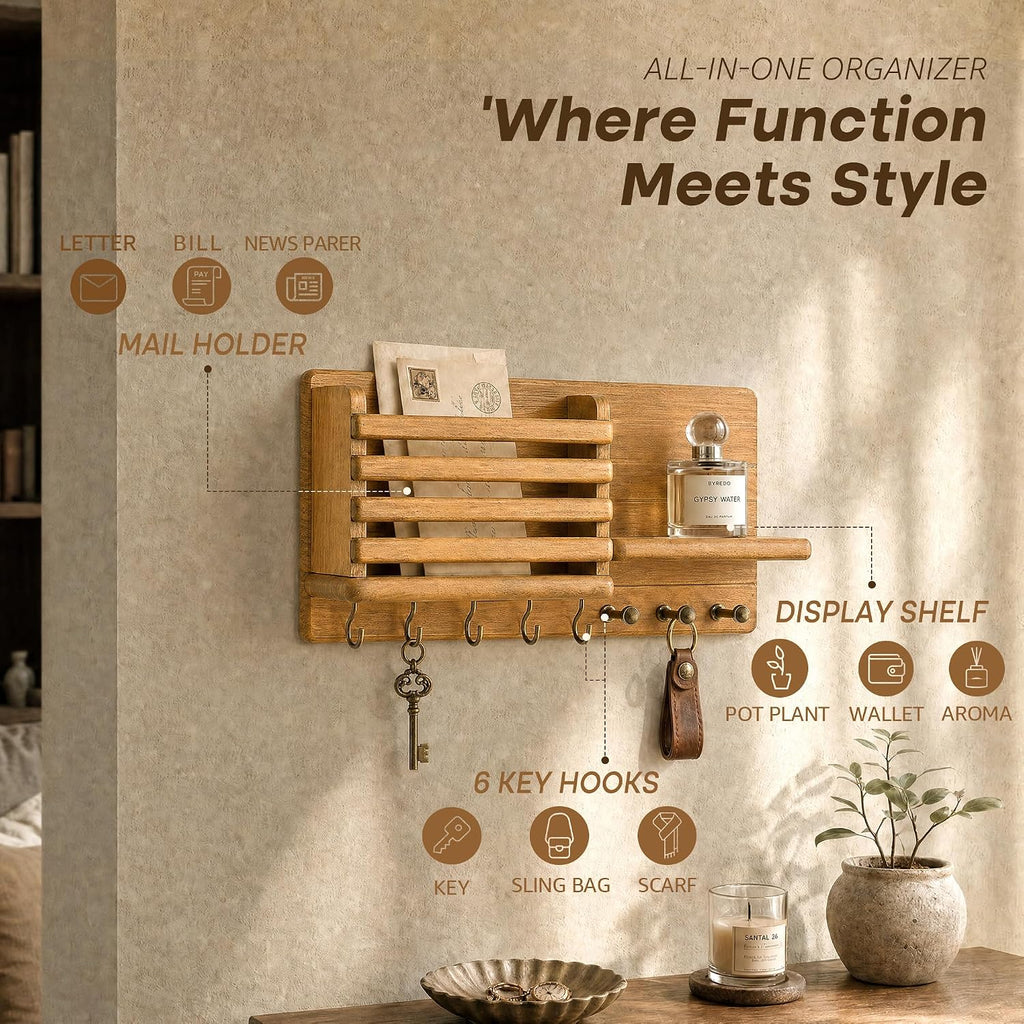 Rebee Vision Key Holder Wall Mount with Mail Slot for Home Decor, Yellow