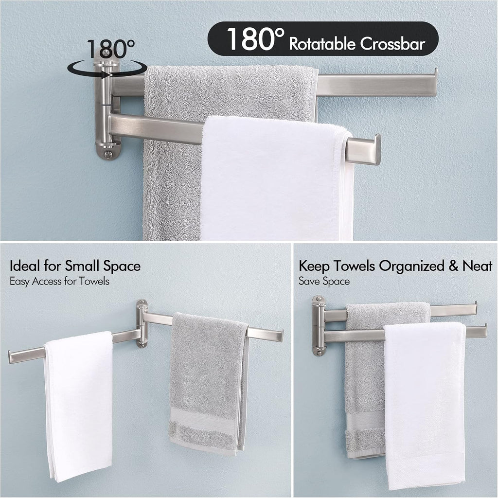 KES Swivel Towel Rack, Wall Mounted 2-Arm, Brushed 18/8 Stainless Steel