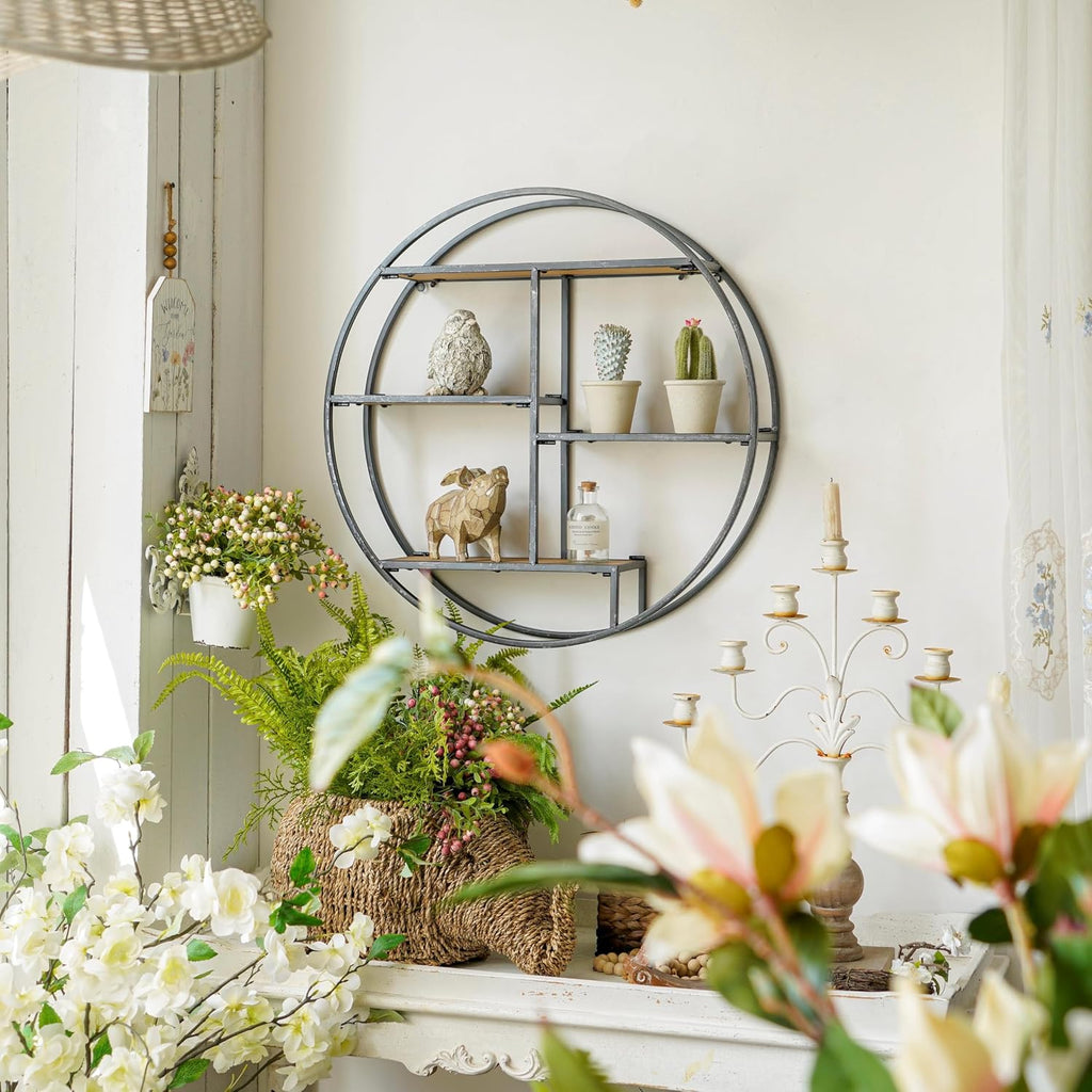4 Tier Industrial Style Foldable Round Wall Shelves