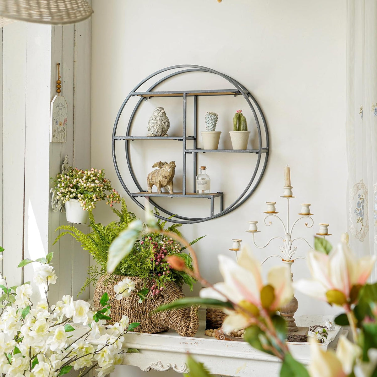 4 Tier Industrial Style Foldable Round Wall Shelves