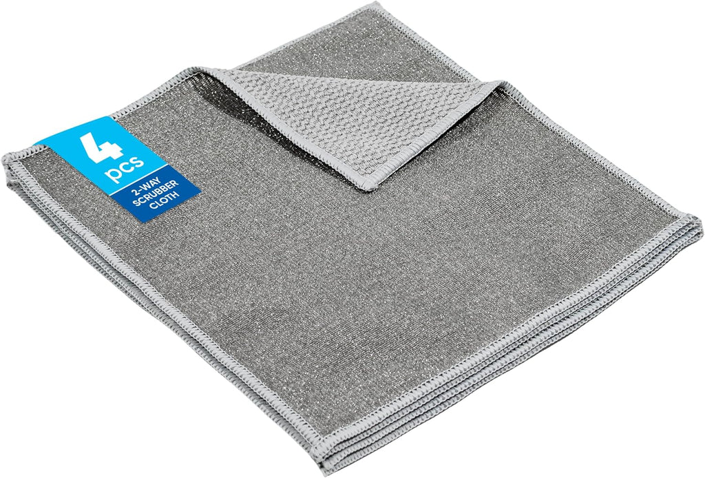 Microfiber Wholesale Scrubber Cloths (4 Pack, Large 10"x10") – Scrub Without Scratching, Safe for Non-Stick, Stainless & Glass – Two-Sided Dish Scrubbing Cloths for Pots, Pans & Big Jobs