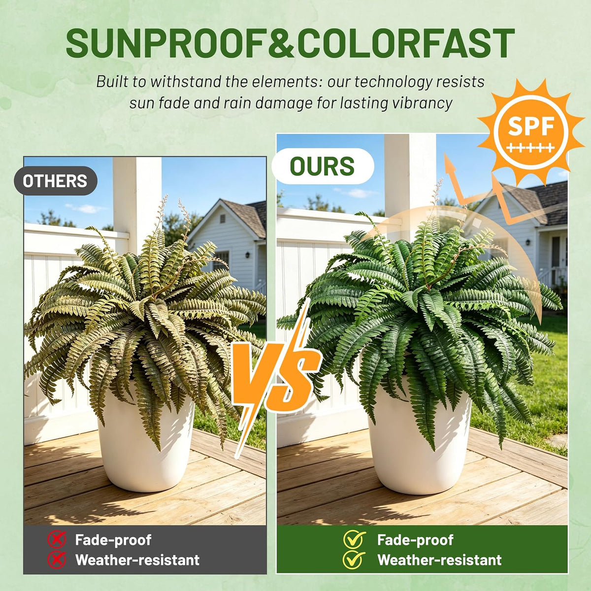 Der Rose 49 inch 96 Leaves Fake Ferns Large, UV Resistant Artificial Plants Outdoors Faux Boston Fern Plants for Porch Home Patio Hanging Decor