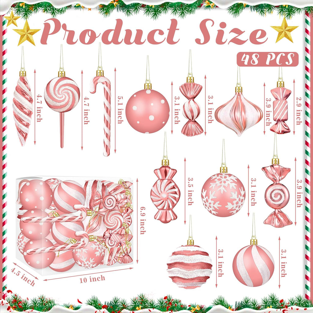 48Pcs Christmas Ornaments Candy Lollipop Set Rose Gold for Xmas Tree Decor