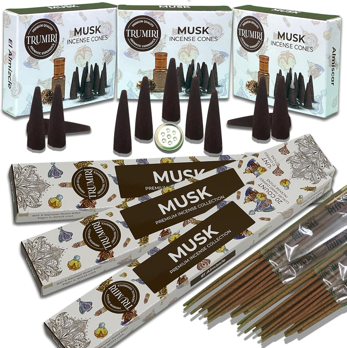 Musk Incense Sticks & Incense Cones Combo Pack - 60 Insence-Sticks + 30 Insence Cones - Inscense - Incense Cones Scented - Insents