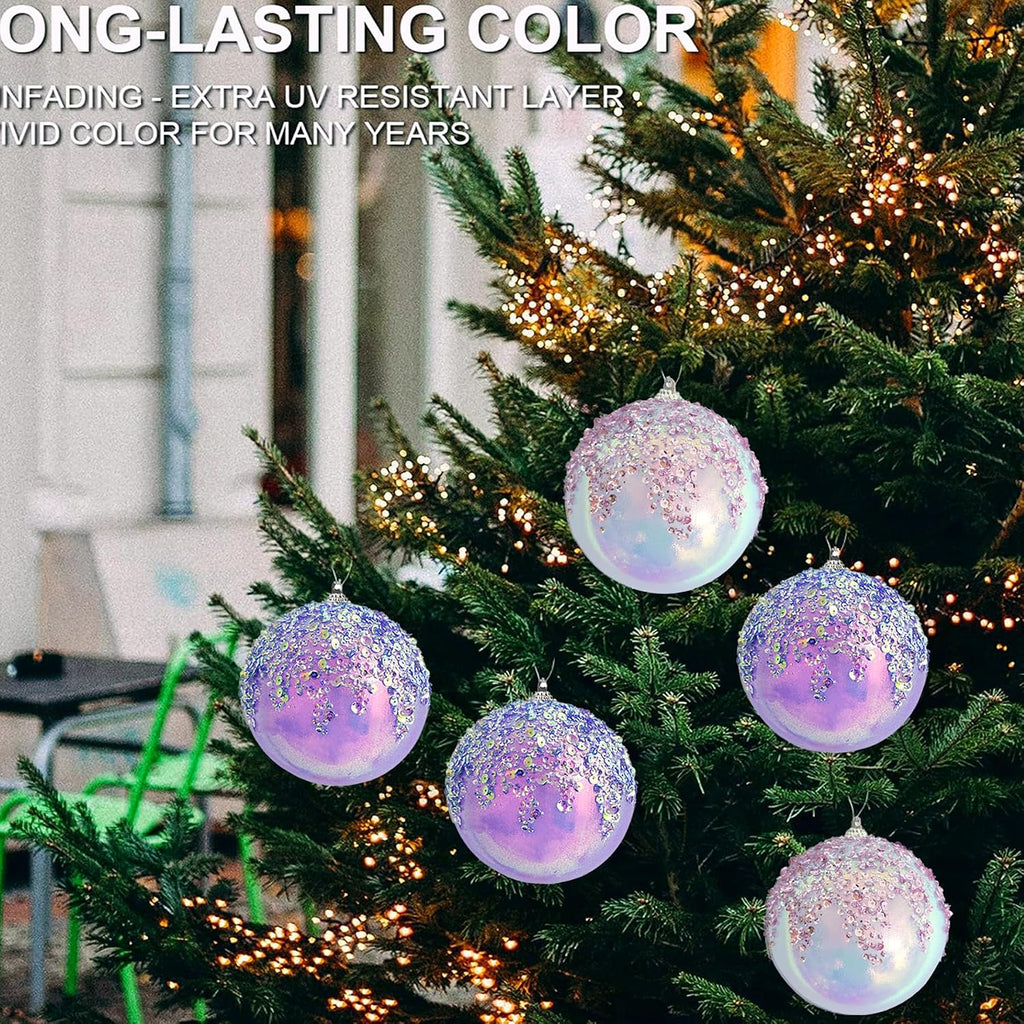 4Pcs Christmas Balls Ornaments -Shatterproof Christmas Ball for Xmas Tree Decorations Hanging,Wedding Party Holiday Decorations Colorful Purple Glitter Ball 4in x 4 Pack