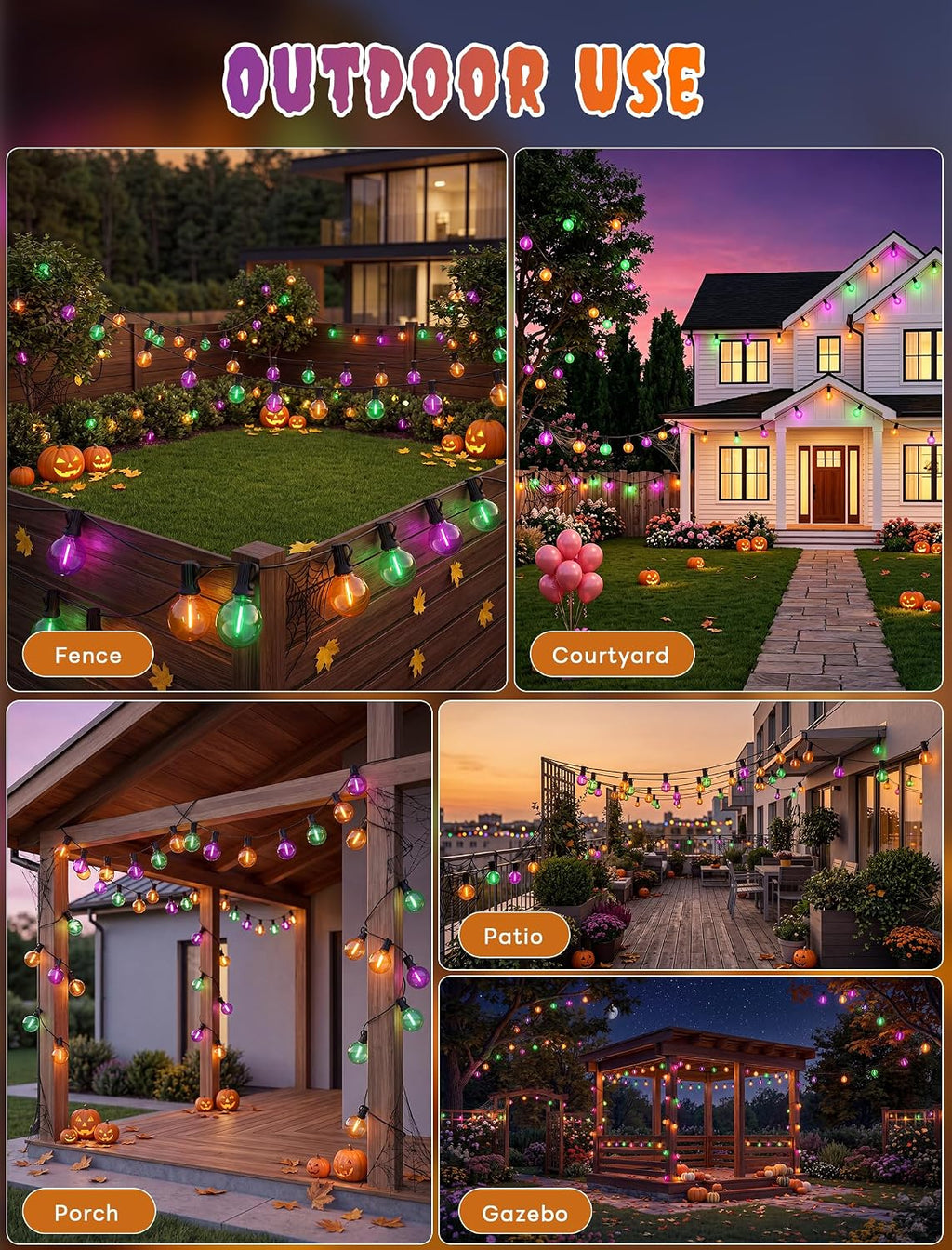 25FT G40 Halloween Outdoor String Lights with 27 LED Shatterproof Bulbs