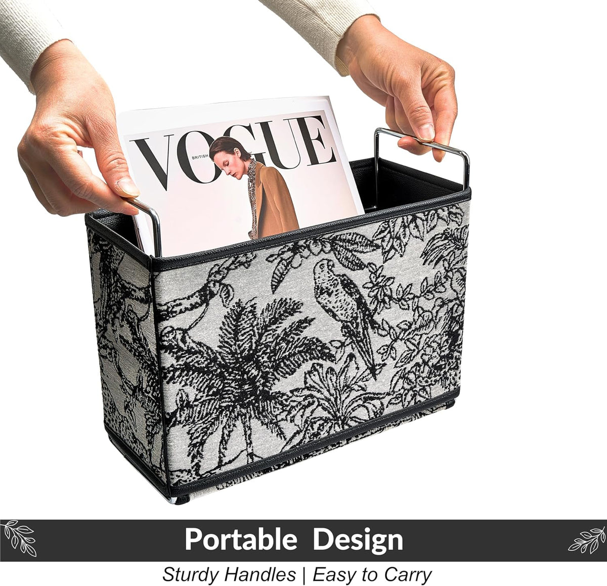 Leather Magazine Holder Rack Floor Basket for Bedroom & Living Room