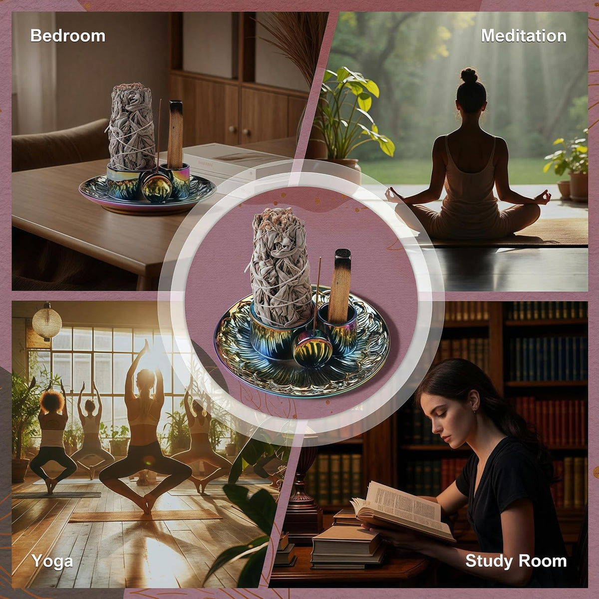 4 in 1 Incense Holder, Ceramic Incense Stick and Palo Santo Holder,Sage Holder for Burning- 5.5" Ceramic Ash Catcher Tray for Meditation and Yoga Room (Colourful)