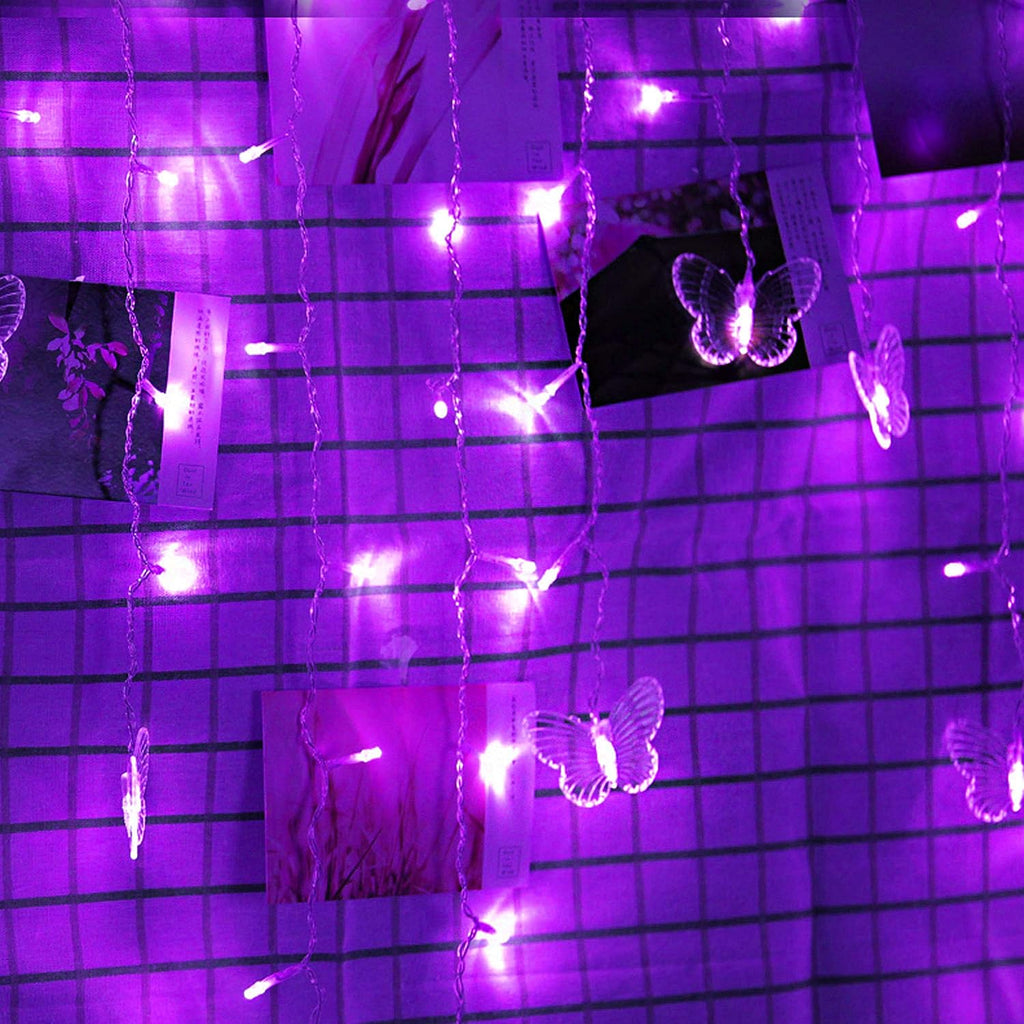 Butterfly Curtain Lights, 4.9ft 48 LED USB Window Fairy Lights 10 Butterflies 8 Modes Firefly Twinkle String Lights for Room Bedroom Wall Ceiling Party Wedding Christmas (Purple)